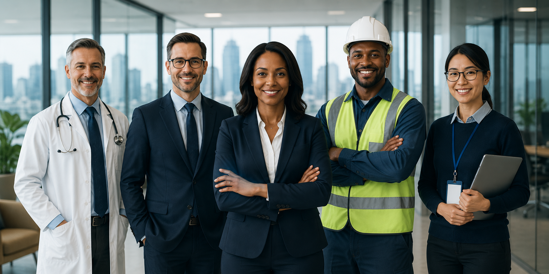 Diverse group of professionals representing executive leadership, healthcare, construction and technology for StratFusion Executive Search services.